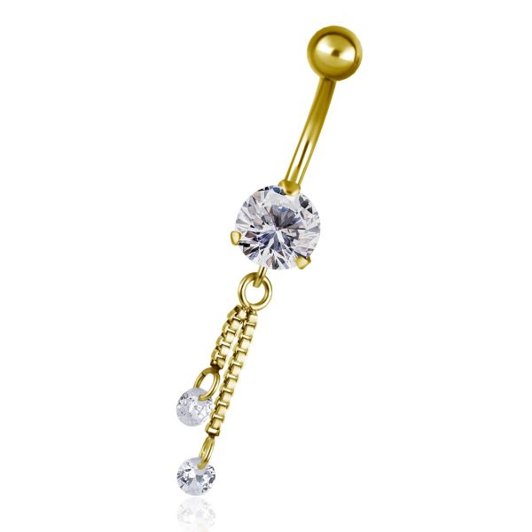 Piercing ombligo dorado con cadenas venecianas