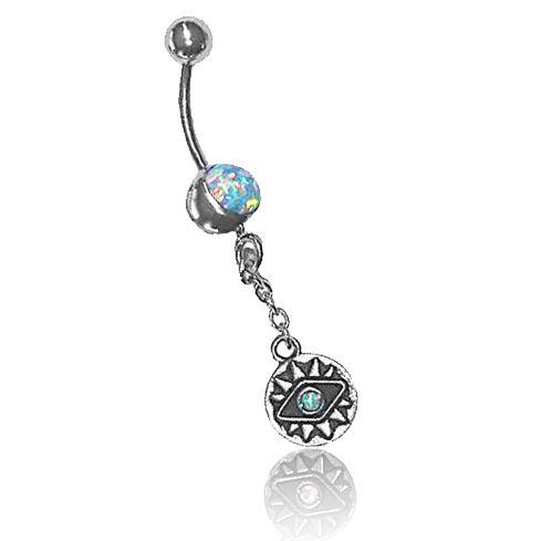 PIERCING NOMBRIL AVEC PENDENTIF OEIL AVEC OPALE 