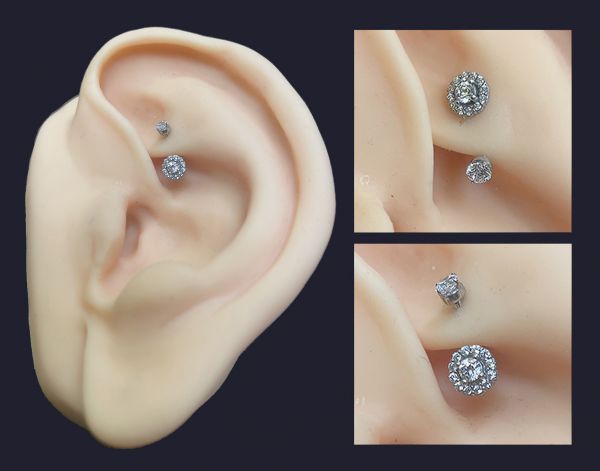 ROOK PIERCING WITH CUBIC ZIRCONIA CRYSTALS