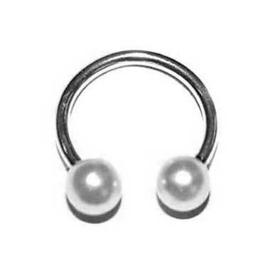 Steel circular barbell with two balls of synthetic pearls