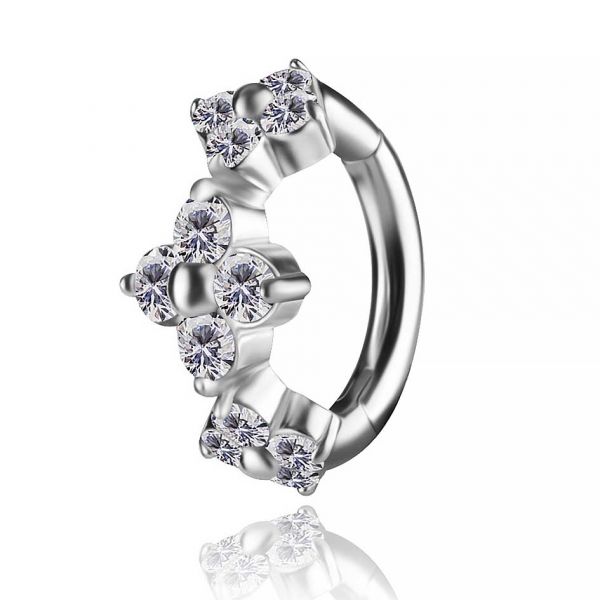 PIERCING NOMBRIL OVALE AVEC FLEURS EN CRISTAL