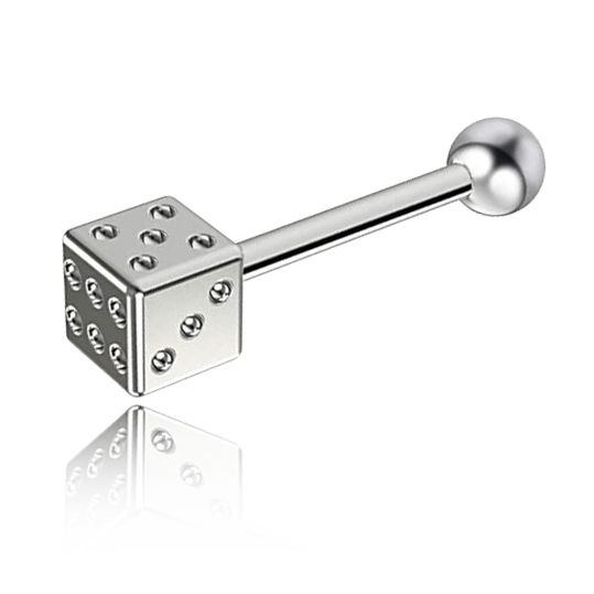Steel barbell piercing with dice