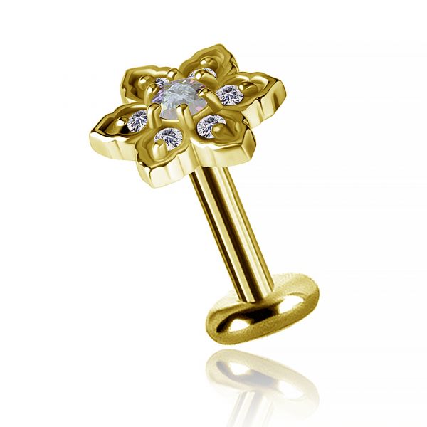 PIERCING TRAGUS DORADO CON FLORECITA