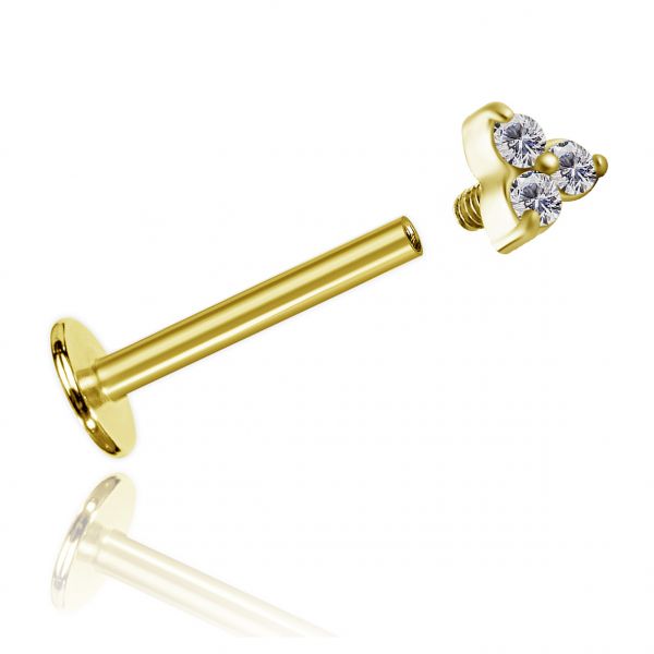 GOLDENES LABRET-PIERCING MIT DREI KRISTALLEN