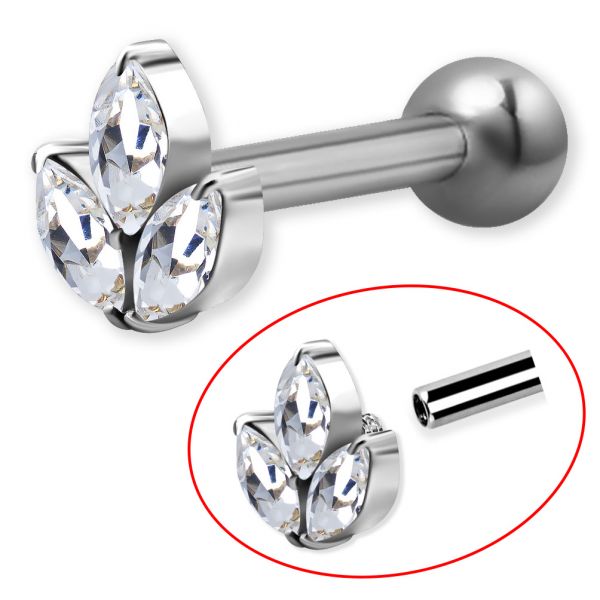 Barre avec 3 feuilles en Cubic Zirconia