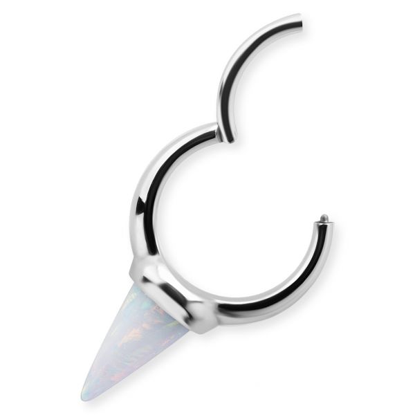 Hinged clicker with long synthetic opal spike
