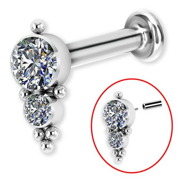 LABRET CON FILETTO INTERNO E 2 CRISTALLI PREMIUM