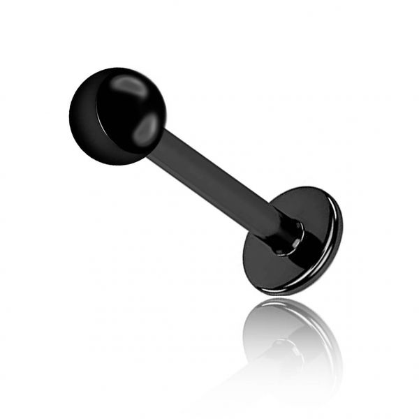 Black steel labret piercing with ball