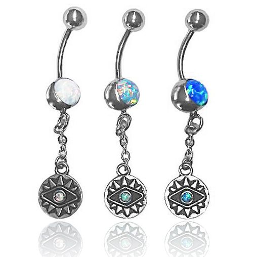 PIERCING NOMBRIL AVEC PENDENTIF OEIL AVEC OPALE 