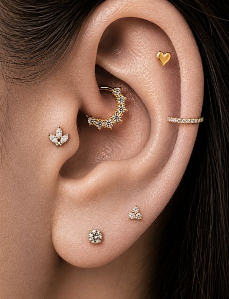 PIERCING CLIKER DE ORO CON NUMEROSOS CRISTALES
