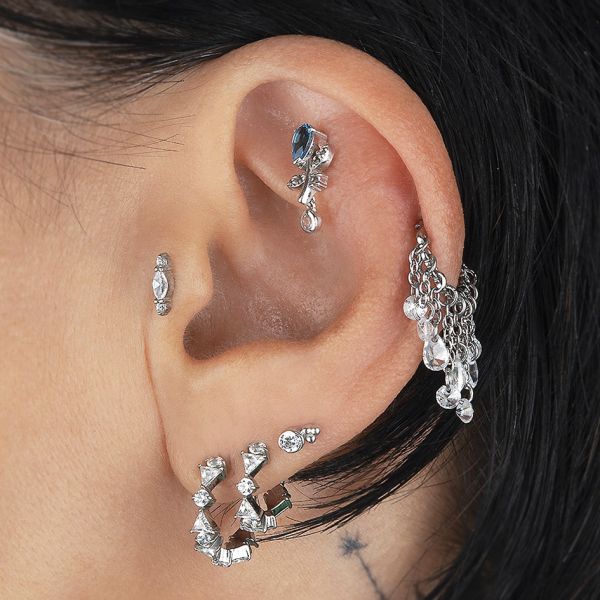 PIERCING SIN ROSCA CON CRISTALES PARA TRAGUS Y HÉLIX