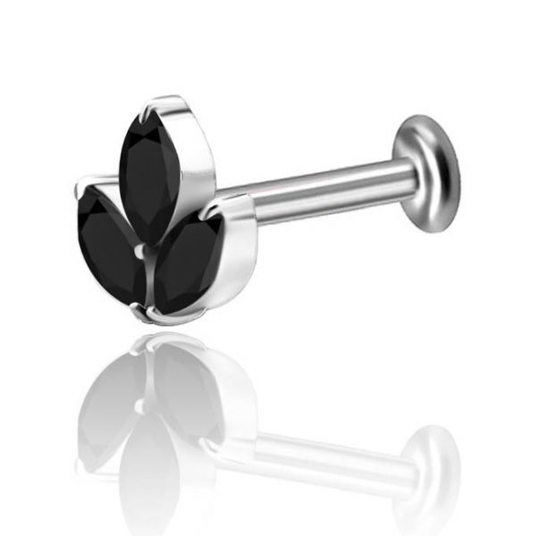 LABRET AUS STAHL MIT 3 BLÄTTERN AUS KUBISCHEM ZIRKONIA
