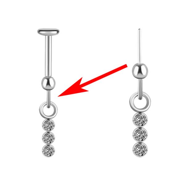 PIERCING MIT DREI HÄNGENDEN KRISTALLEN FÜR HELIX UND OHRLÄPPCHEN