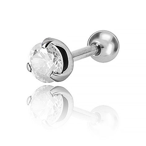 Steel barbell for tragus piercing with crystal