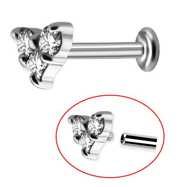 LABRET WITH INTERNAL THREAD AND JEWELED HEART