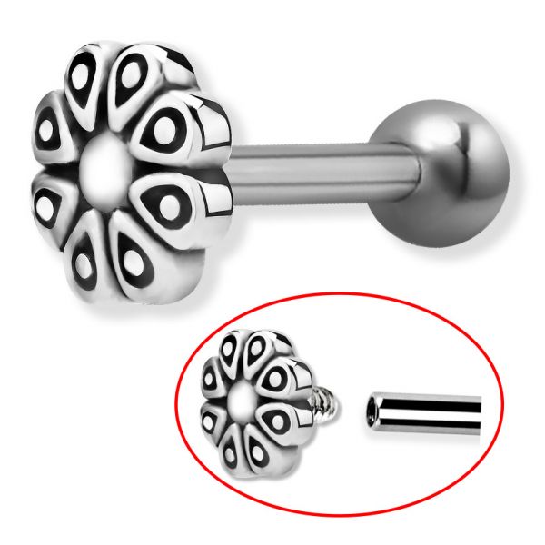 Bar with internal thread and tribal flower