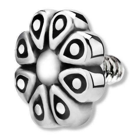 Piercing and microdermal component with tribal flower with external thread