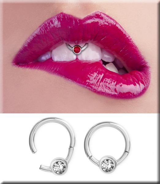 steel smile clicker piercing with crystal