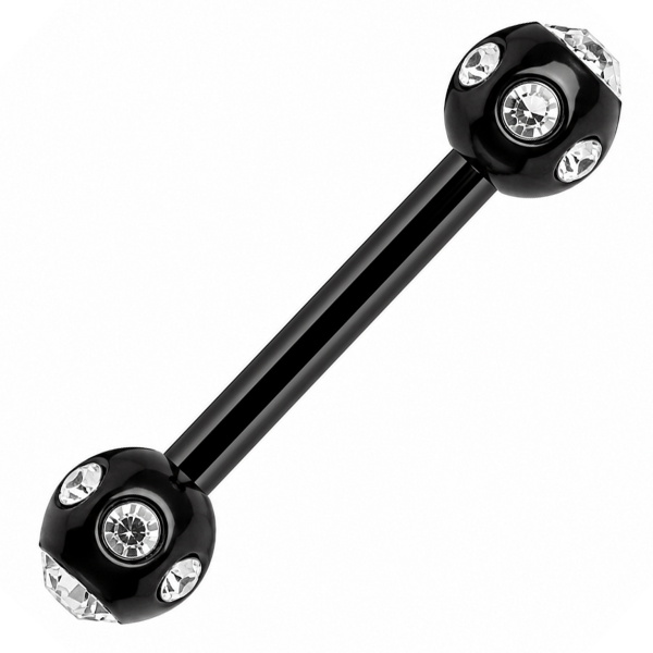 BLACK BARBELL WITH CRYSTALS FOR NIPPLE