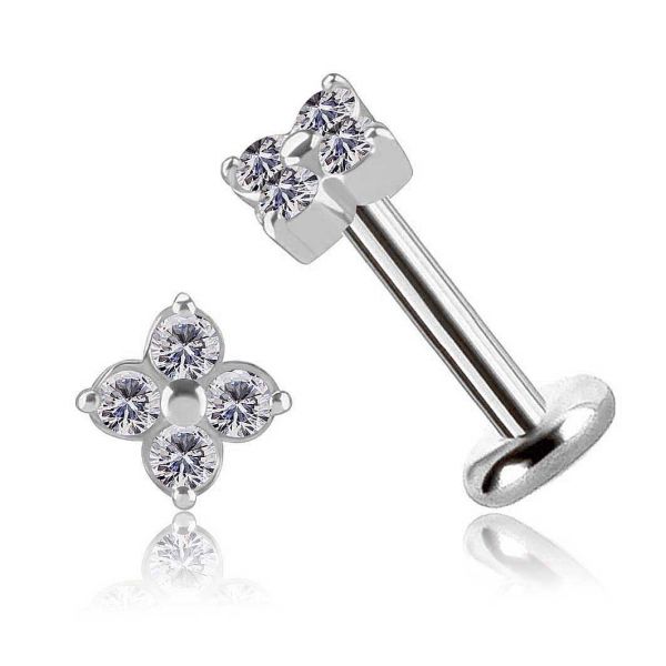 BOUCLE D’OREILLE THREADLESS DE FLEUR AVEC PREMIUM CUBIC ZIRCONIA