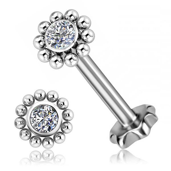 ORECCHINO A BASE A FIORE CON PREMIUM ZIRCONIA CON SFERE