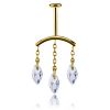 GOLD PLATED VERTICAL HELIX LABRET WITH THREE CRYSTAL DROPS