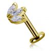 GOLD PIERCING WITH LABRET AND FLOWER ACCESSORY WITH CRYSTALS