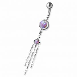 Piercing ombelico con due opali e catenine pendenti