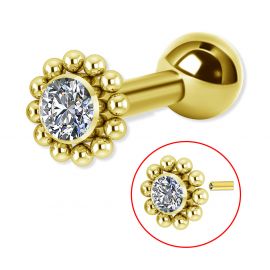 Cristal y piercing barra en titanio chapado en oro