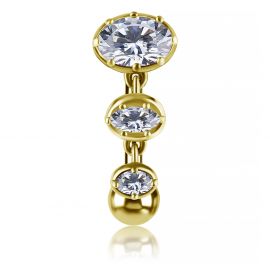 GOLD-PLATED BELLY BUTTON PIERCING WITH DANGLING CRYSTALS
