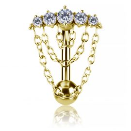REVERSE GOLD-PLATED BELLY BUTTON JEWELRY WITH CRYSTALS AND CHAINS