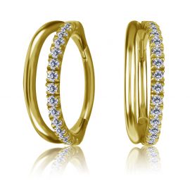GOLD-PLATED CLICKER EARRING WITH DOUBLE ROW AND CUBIC ZIRCONIA STRIP