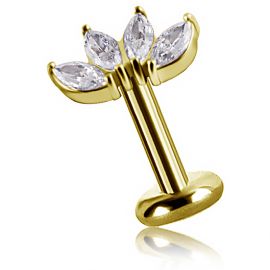 GOLD PLATED PIERCING WITH FOUR MARQUISE CUT CRYSTAL LEAVES
