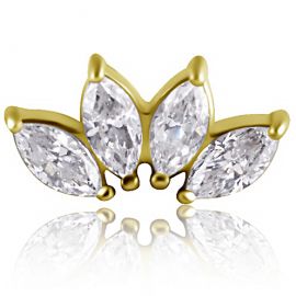 GOLD PLATED REPLACEMENT PIERCING WITH FOUR LEAVES OF MARQUISE CUT CRYSTALS