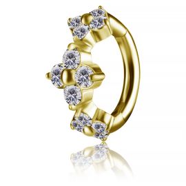 GOLD-PLATED OVAL BELLY BUTTON PIERCING WITH CRYSTAL FLOWERS