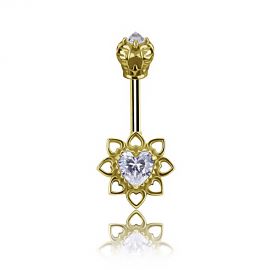 GOLD PLATED HEART VERTICAL HELIX PIERCING WITH CRYSTALS