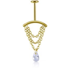 GOLD-PLATED VERTICAL HELIX LABRET WITH CRYSTAL DROP