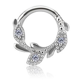 CLICKER HOOP WITH LEAVES AND PREMIUM ZIRCONIA