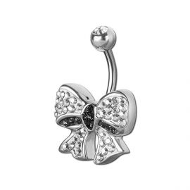 BELLY BUTTON PIERCING WITH BOW AND CRYSTALS