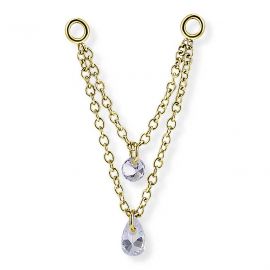 Gold steel double chain with crystals for ring piercing