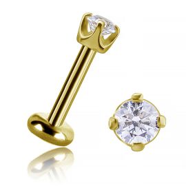 SOLID GOLD AND CRYSTAL LABRET PIERCING