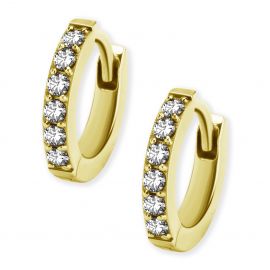 Gold earrings huggie with 6 brilliants