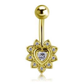 GOLD-PLATED BELLY BUTTON PIERCING WITH CRYSTAL HEART