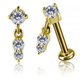 GOLD-PLATED THREADLESS JEWELRY WITH PENDANT FEATURING TWO CRYSTALS