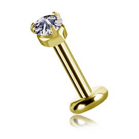 GOLD PLATED PIERCING WITHOUT THREAD WITH A CRYSTAL