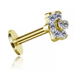 THREADLESS GOLD-PLATED JEWEL WITH FLOWER AND CRYSTALS