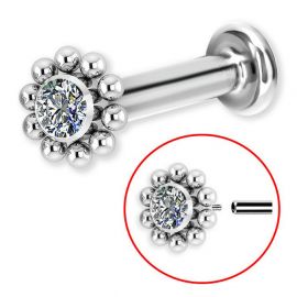 Labret con filetto interno e cristallo contornato da sfere