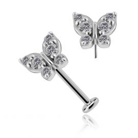 Ear piercing jewel with a butterfly of crystals