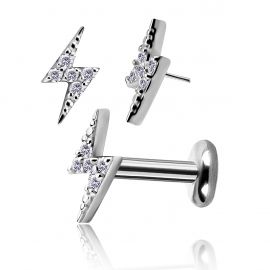 Ear piercing jewel with a lightning of crystals