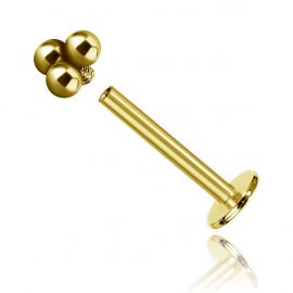 Piercing labret dorado con trinidad de esferas